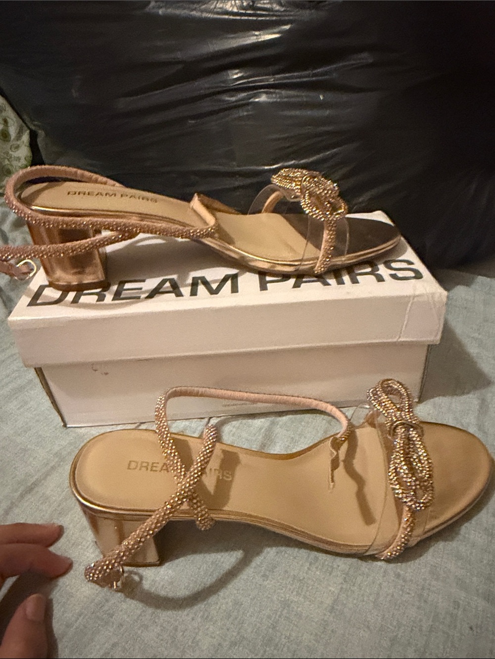 Dream Pairs Rose Gold Beaded Block Heel Sandals